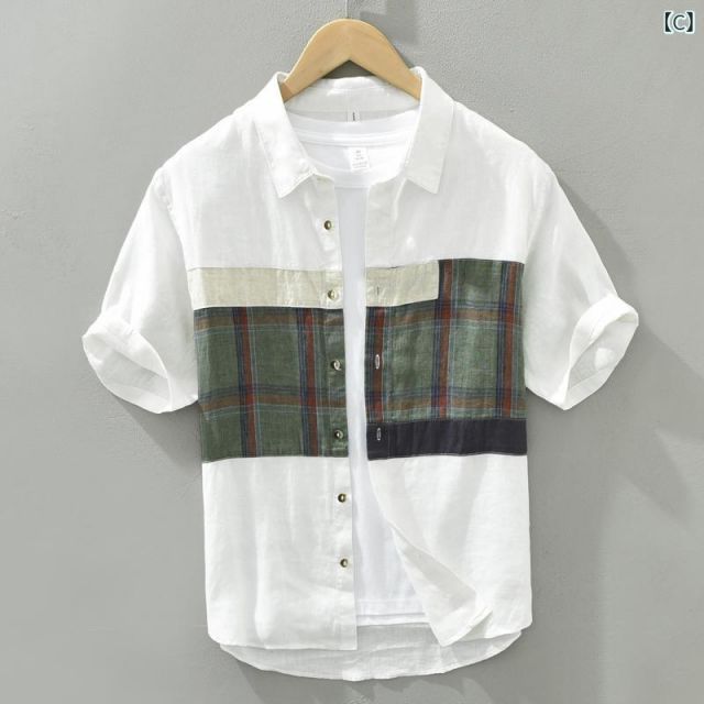  種類42 - L H 2526 ホワイト メンズ ファッション 服 男性用 オシャレ シンプル 大人 かっこいい 大きいサイズ ストリート 紳士服 夏 プリント リネンシャツ 半袖 カジュアル 通気性 コットンリネン 生地 シャツ その他 パンツ