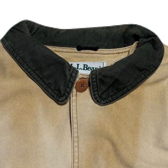 LLBean エルエルビーン HuntingJacket ハンティングジャケット Coveralls カバーオール Work ワーク DuckFabric ダック生地 80s CorduroyCollar Fade Ivory アイボリー XXLサイズ相当
