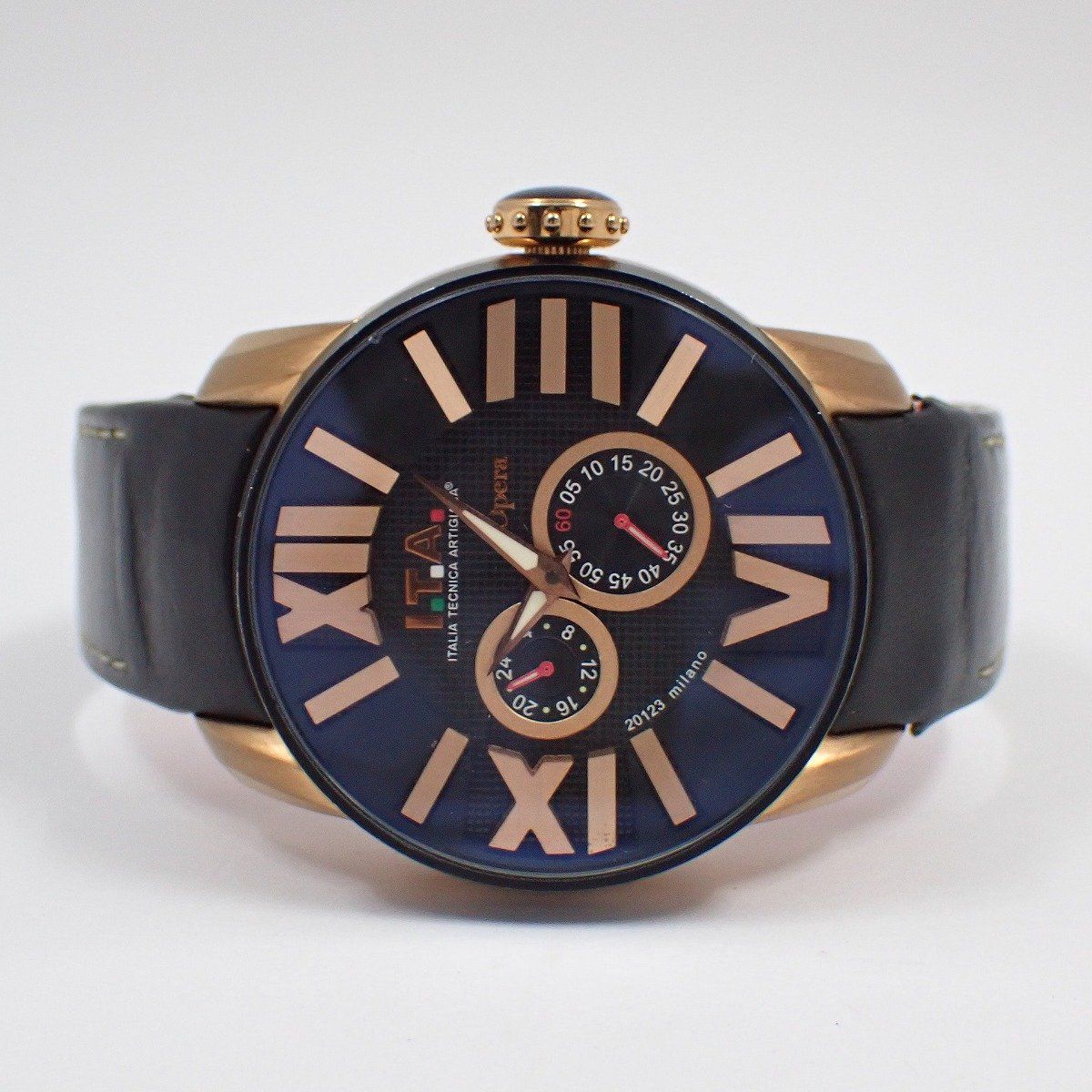 I.T.A. Opera オペラ 自動巻き メンズ 腕時計 ピンクゴールド色 黒文字盤 裏スケ 純正革ベルト Ref.21.00.06 いおき質店