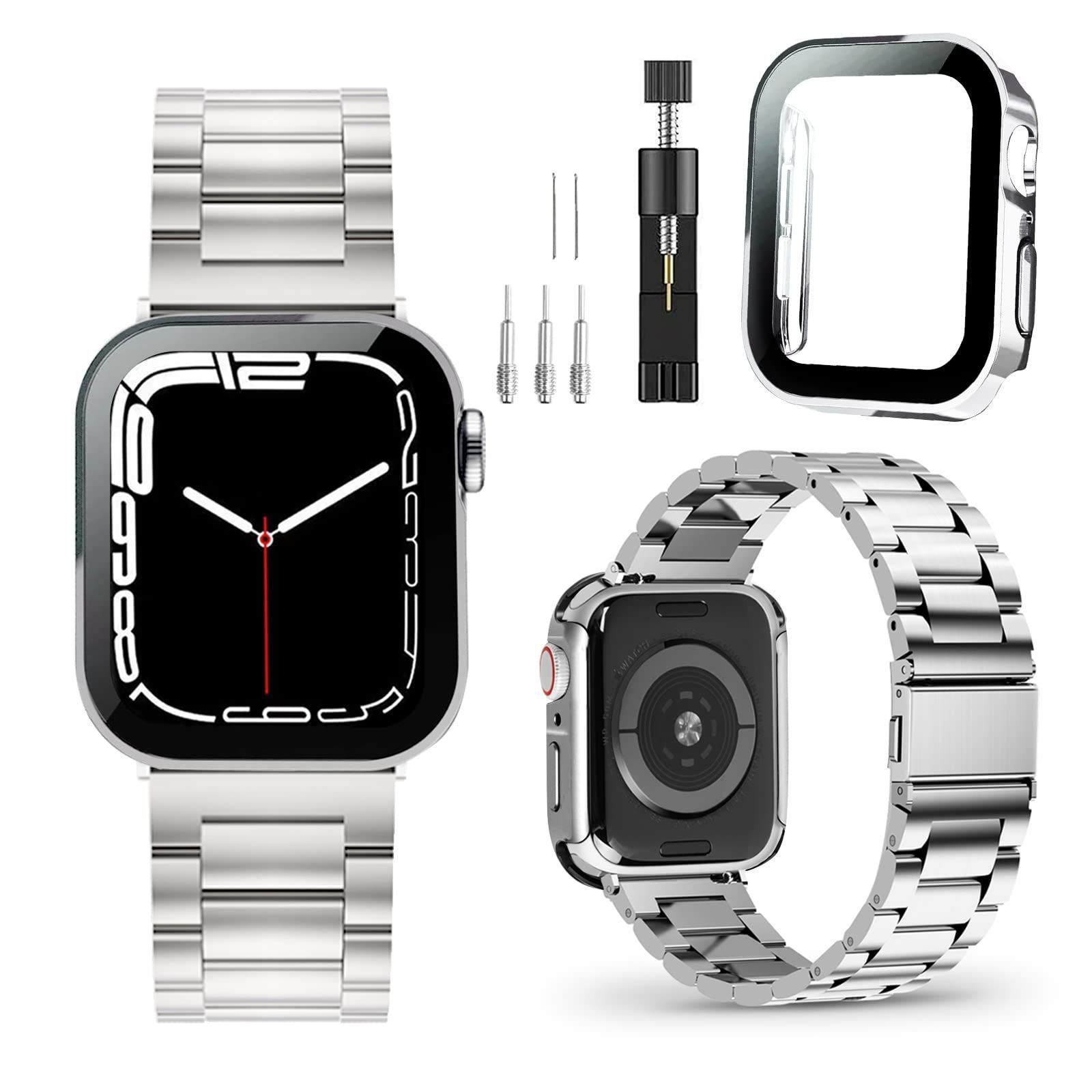 【数量限定】CABOBE コンパチブル Apple Watch バンド 49mm 45mm 44mm 41mm 40mm Apple Watch バンド ステンレス製 防水ケース付き 3D直角エッジデザイン アップルウォッチ バンド 金属ベルト Apple W
