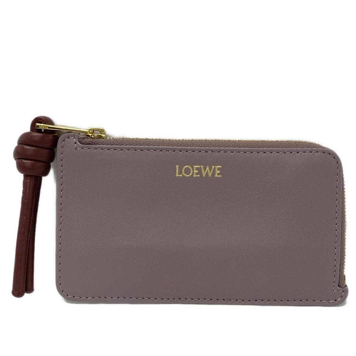 LOEWE(ロエベ) コインケース美品  ノット コインカードホルダー ライトパープル×ボルドー L字ファスナー/カードケース付き