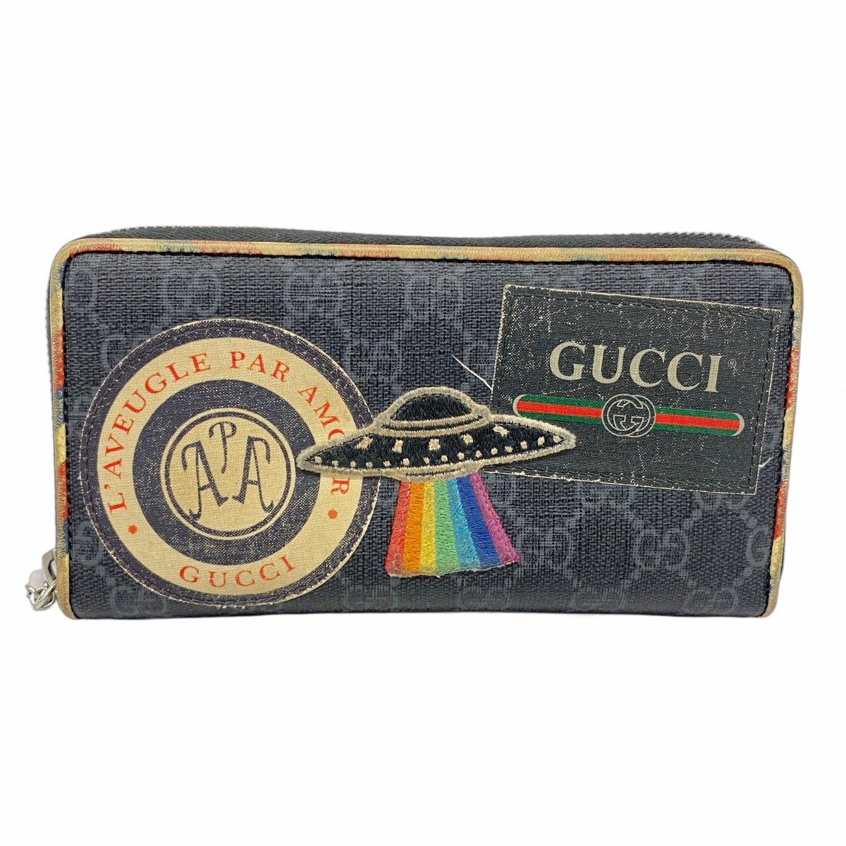 5mc3157 グッチ 長財布 GGスプリーム 496342 PVC ブラック シルバー金具 メンズ