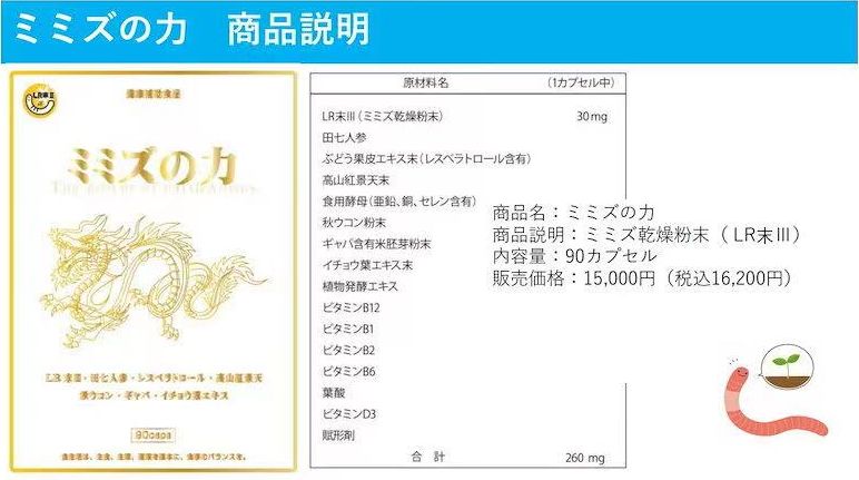 健康食品ミミズの力　90粒　期限限定超お得！　血液　LR末ミミズ乾燥粉末　さらさら