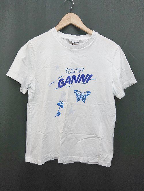 ◇ GANNI ガニー プリント ロゴ シンプル 半袖 Tシャツ サイズS