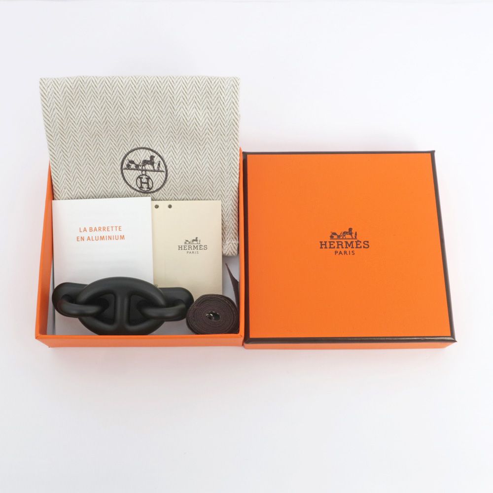 名東】エルメス トリ マイヨンPM バレッタ 黒 ブラック アルミニウム