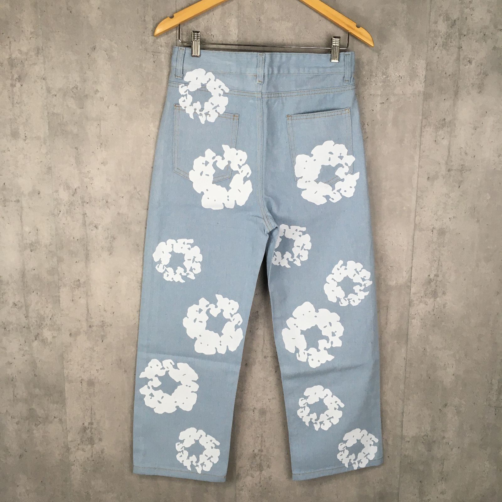 デニムパンツ メンズ ジーンズ 花柄 プリント ペイント風 ストリート系 