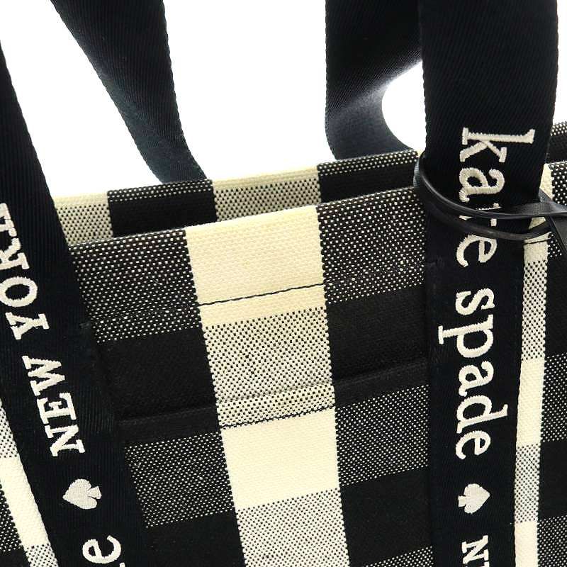 ケイトスペード KATE SPADE プレンティ トートバッグ ショルダーバッグ 2way ギンガムチェック キャンバス 黒 ブラック 白 ホワイト  /AK24