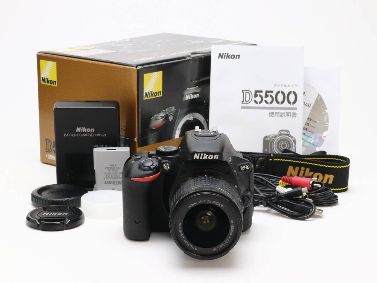 A Nikon ニコン D5500 AF-S DX NIKKOR 18-55mm F3.5-5.6G VR II Kit ブラック 初期不良返品対応 44-135