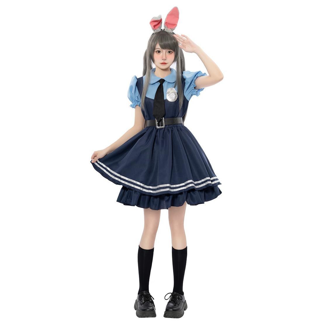 L_A1-レディース [LVMAO] ズートピア ジュディ・ホップス Judy Hopps 警察服 バニーガール ワンピース コスプレ衣装 ウサギの警官服 ペアルック Cosplay コスチューム 変身 仮装 変装 制服 ハロウィン クリスマス パーティー 学