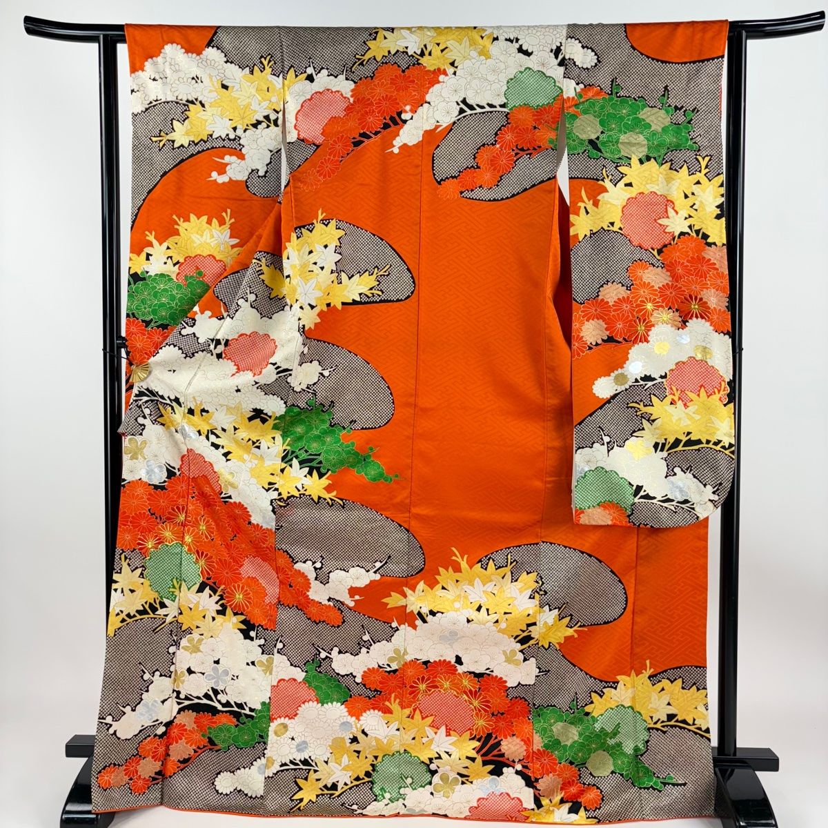 振袖 身長157-172cm オレンジ　薔薇　正絹 振袖 身長157-172cm オレンジ 薔薇 正絹 着物・浴衣
