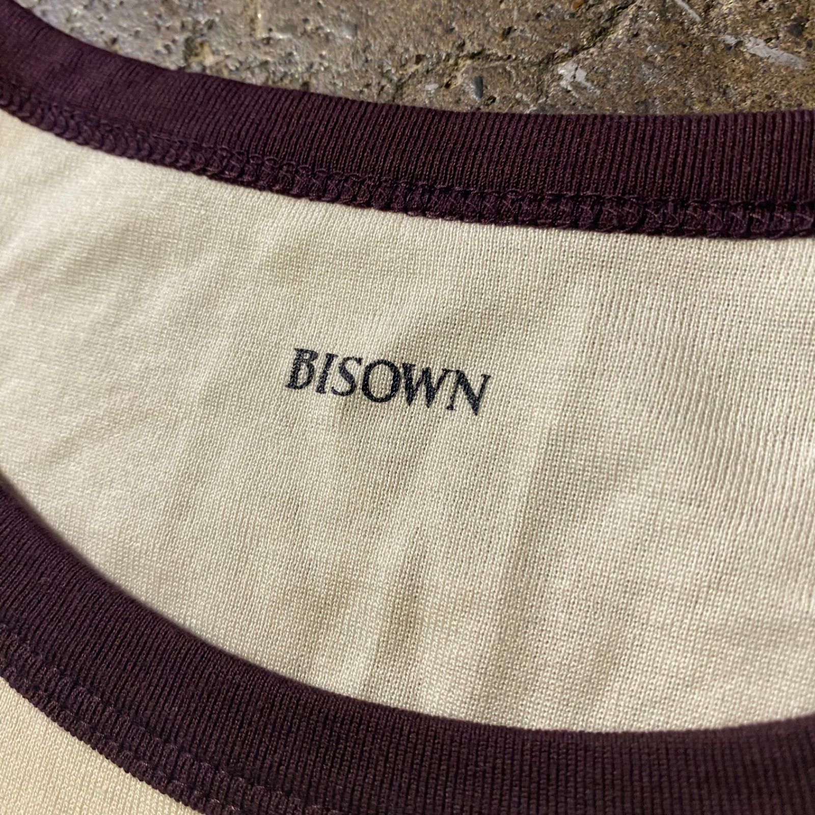 BISOWN 25ss トリムTシャツ TRIM TEE WHITE×BROWN ビソウン リンガーT