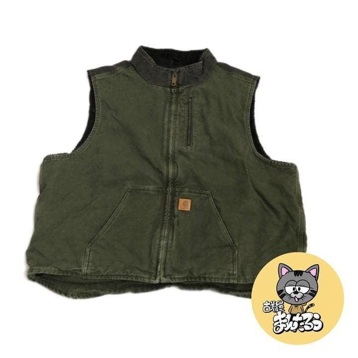 カーハート 古着 ダックベスト 裏地ボア モス 3XL