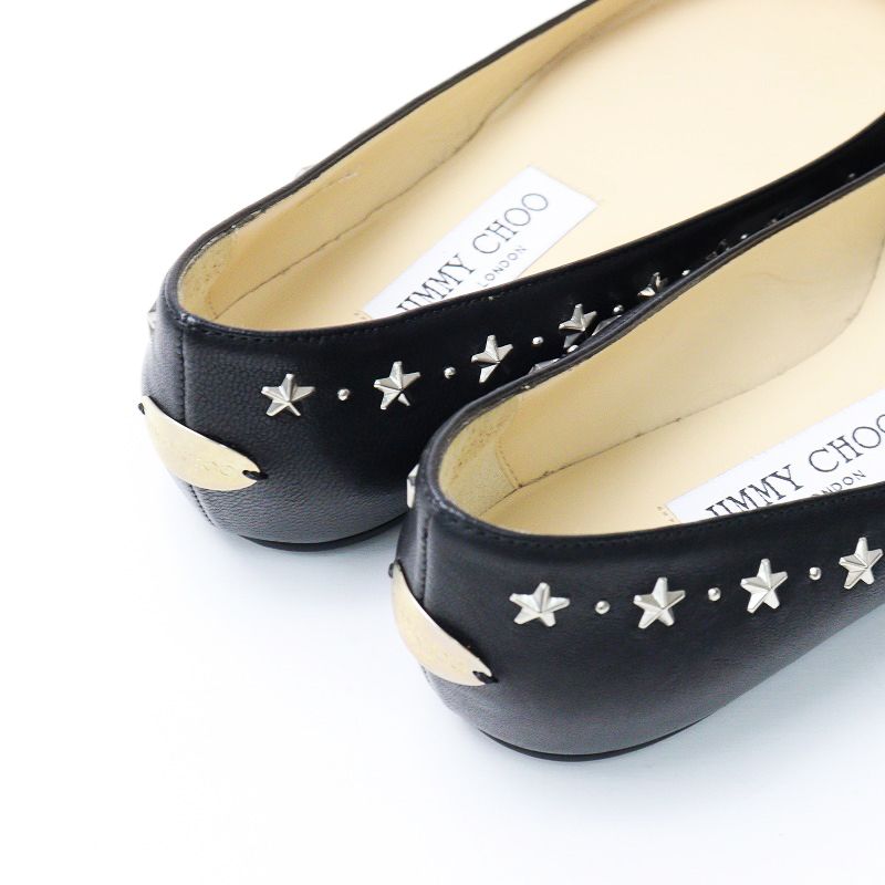 ⭐️未使用⭐️ ジミーチュウ　スタースタッズ　フラットシューズ　ブラック　レザー ⭐️未使用⭐️ ジミーチュウ スタースタッズ フラットシューズ