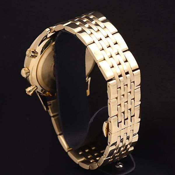 稼働 美品 エンポリオアルマーニ QZ AR-1893 クロノ デイト 黒文字盤