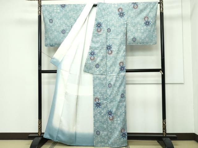 平和屋本店 最 城間栄順 本場琉球紅型 朧型 紬 正倉院花文 反端付き CZAA3822s5