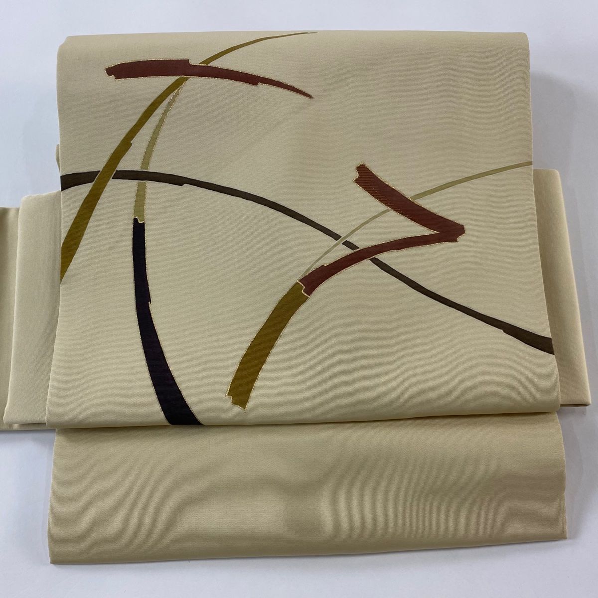 付け帯 秀品 作り帯 幾何学 金彩 金糸 ベージュ 正絹