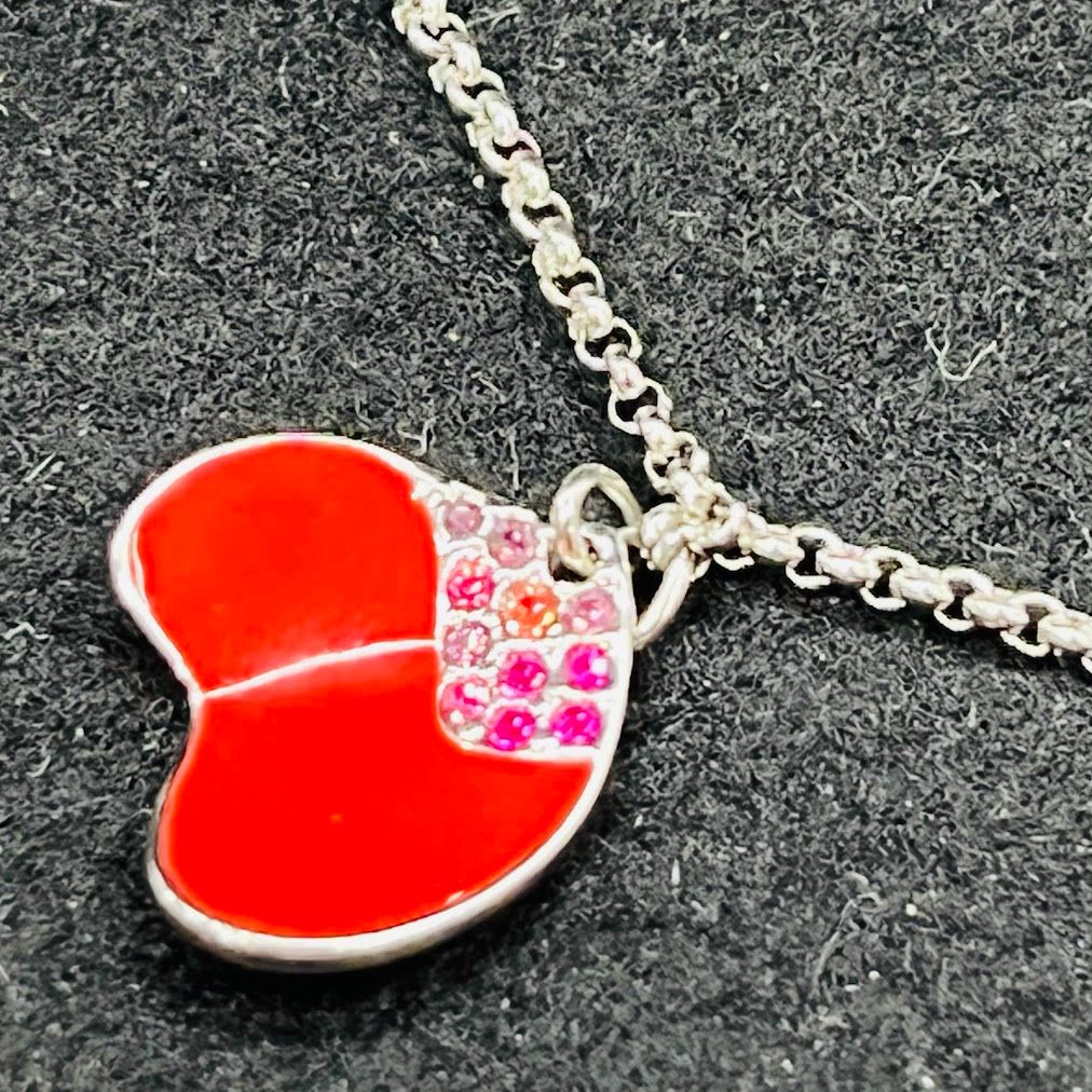 中古】スワロフスキー ガーネット リボンデザイン ネックレス ピンク