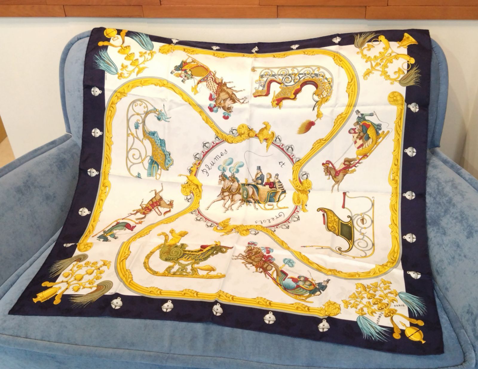 ☆NA04292 HERMES エルメス シルク スカーフ カレ90 Plumes et