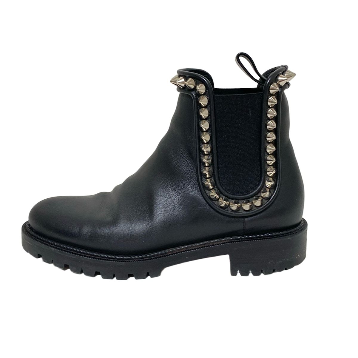 CHRISTIAN LOUBOUTIN クリスチャンルブタン ショートブーツ 36 レディース - 黒 スタッズ|サイドゴア レザー