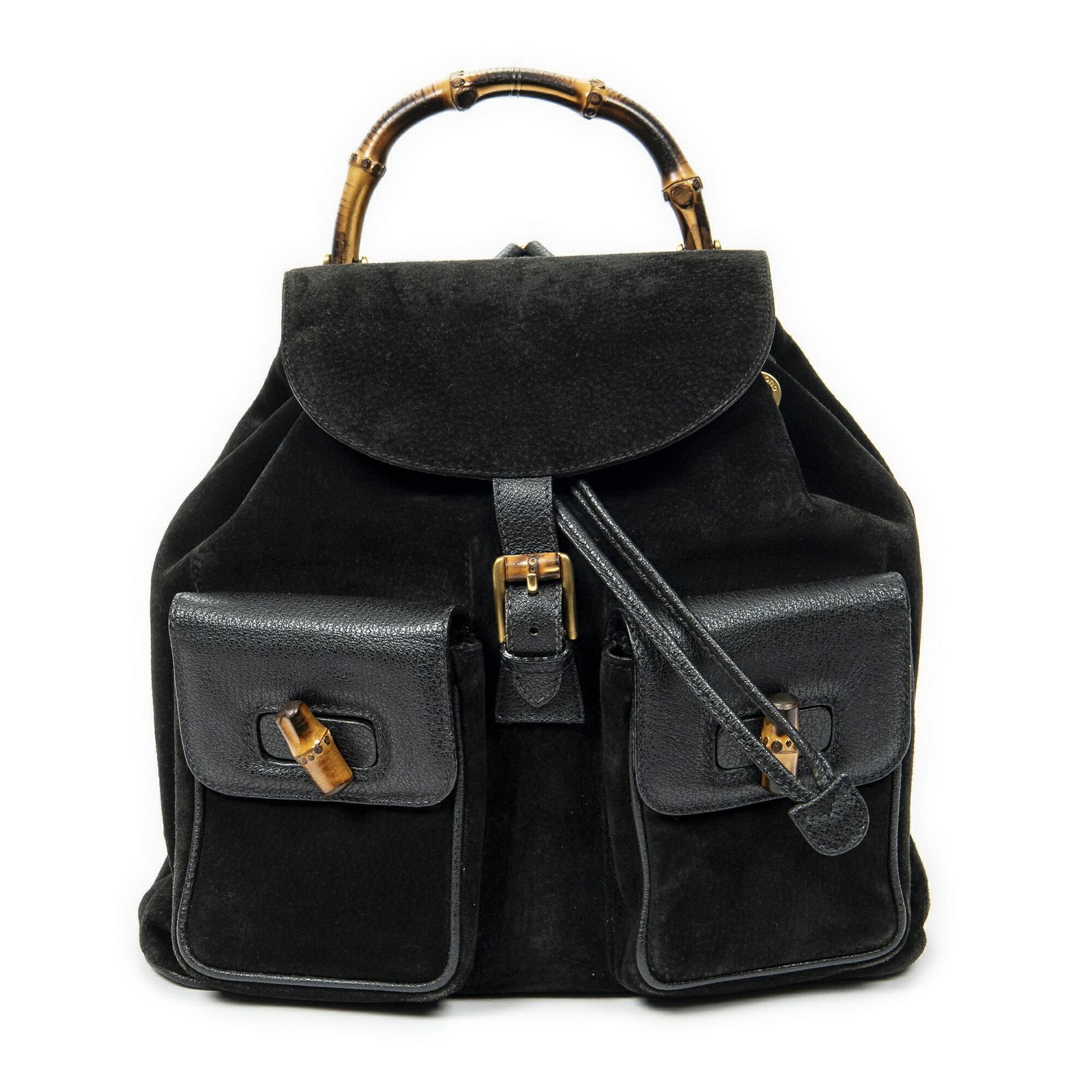 GUCCI グッチラージバンブー リュックサック黒スエードレザーA