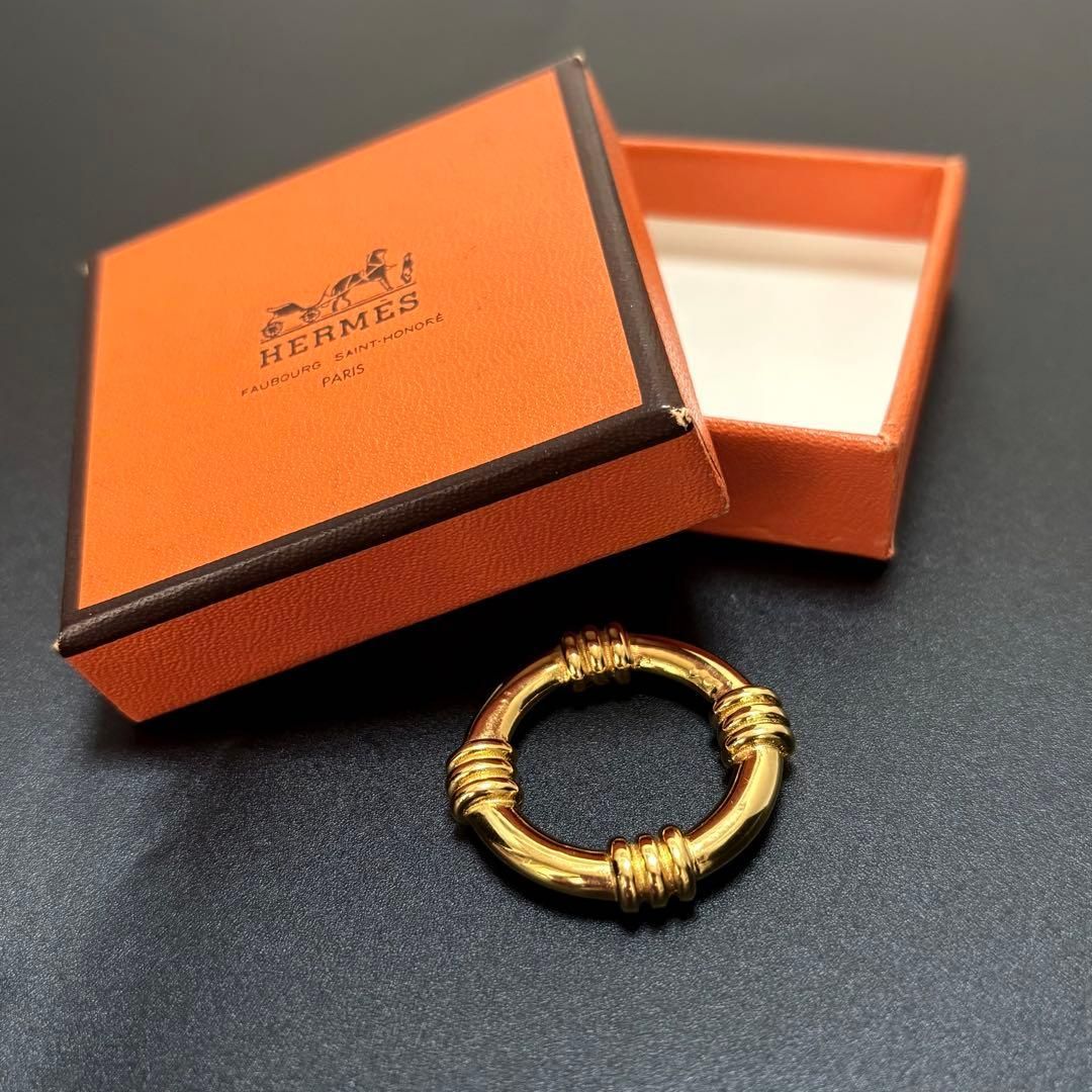 美品 HERMES エルメス ブーエ スカーフ リング ゴールド GP 箱