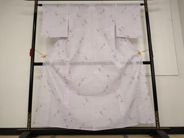 平和屋着物＊夏物 小紋 絽 芝花文 洗える着物 AABB0594st