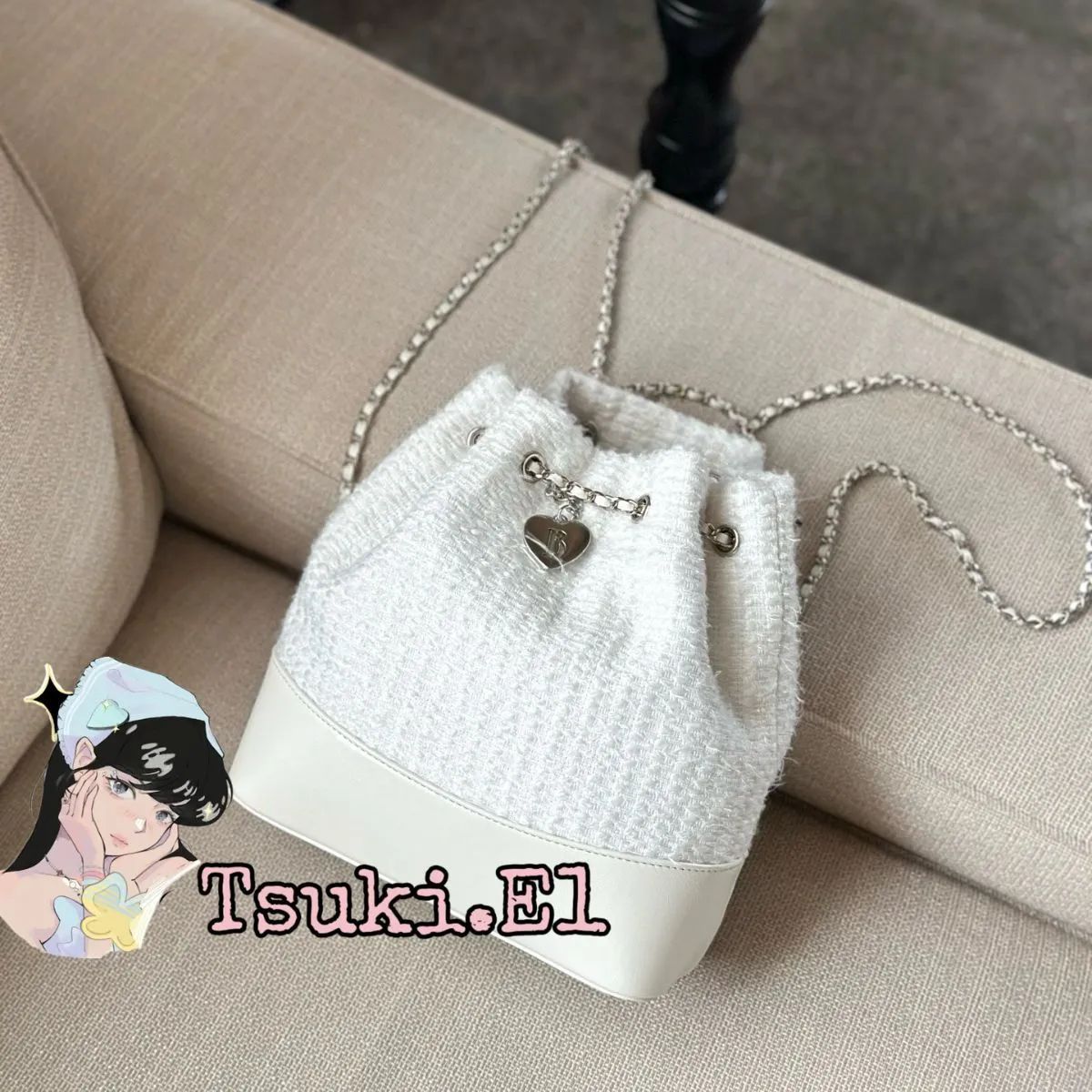 The Barnnet backpack 韓国 チェーンバッグ THEBARNNET】Tweed Drawstring Chain Backpack ☆追跡可能