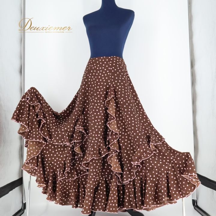 フラメンコ 衣装 ファルダ スカート CANELA PURA ボランテ フリル 水玉 ドット ピンク かわいい レトロ ダンス パーティ 発表会 ブラウン系 ピンク系 エレガント ダンスウェア おしゃれ 明るい色