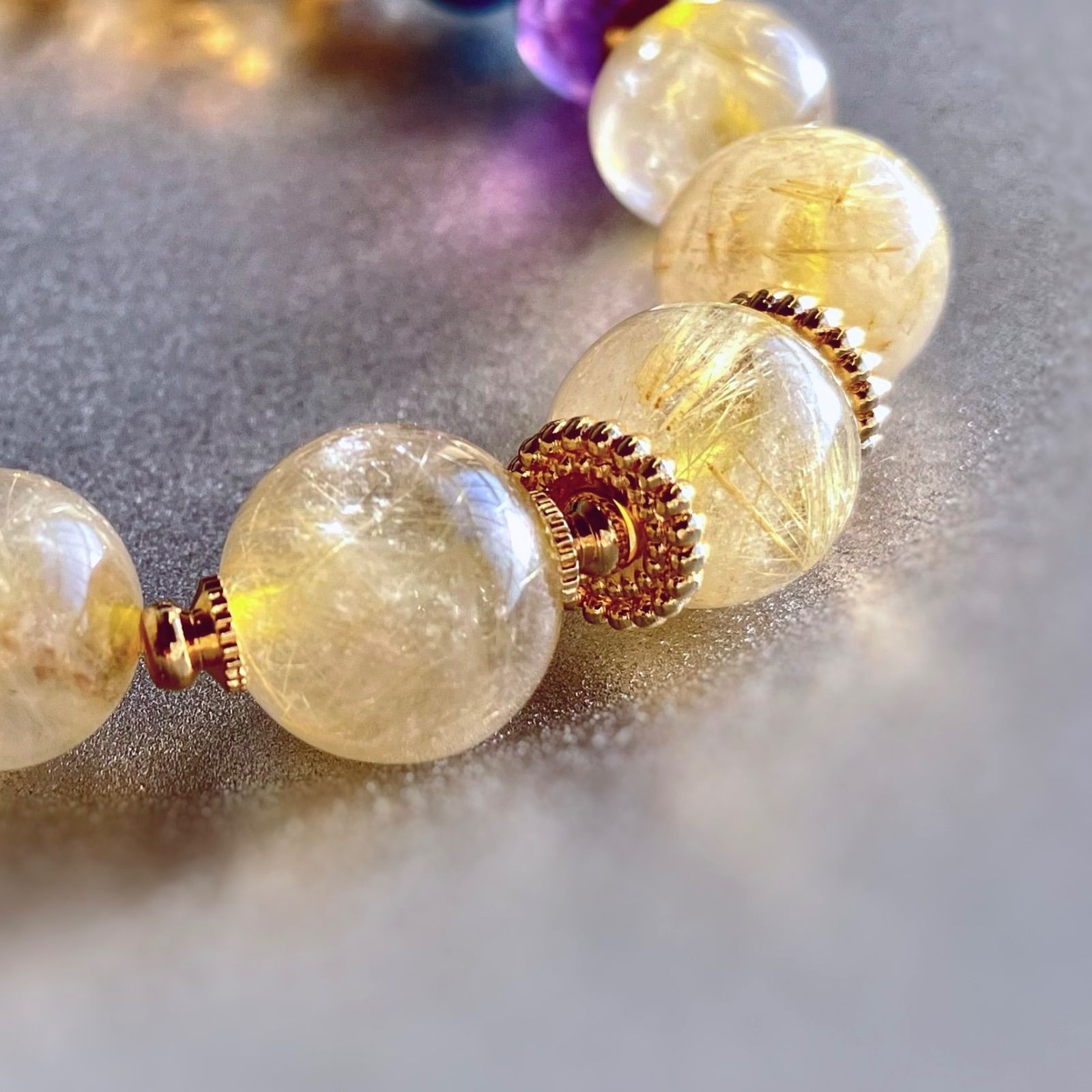 ゴールデンルチルクォーツ&バイカラーフローライト＆シトリンの