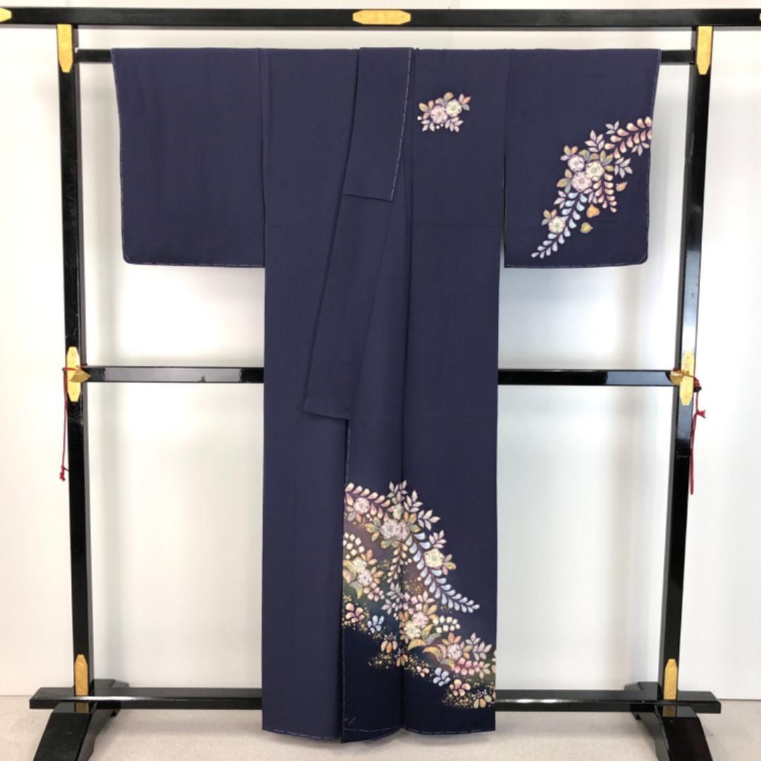 訪問着 桐谷翠山工房 十日町友禅 美しい辻が花絞り 紫紺色 K-4920