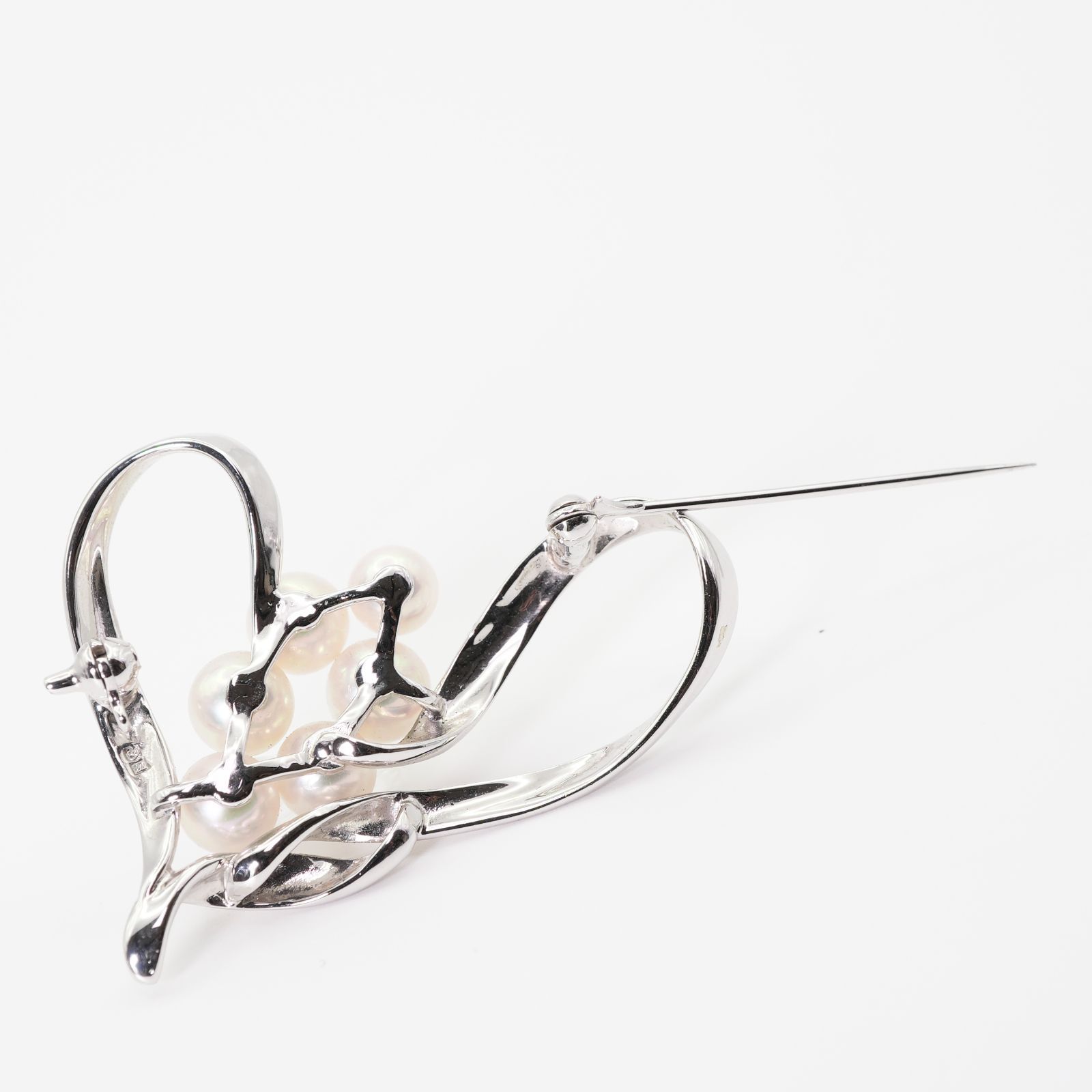 美品 ミキモト アコヤ真珠 パール ブローチ シルバー 6粒 6珠 美品 ミキモト シルバー ハート 6P アコヤ パール ブローチ/25