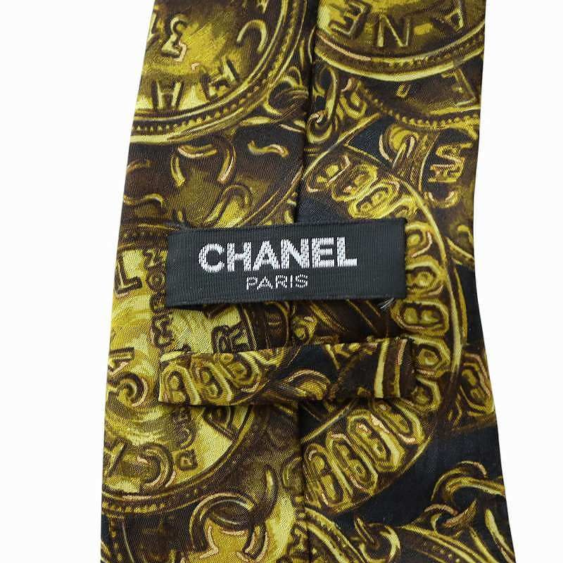 シャネル CHANEL ネクタイ ワイドタイ 総柄 ロゴ ココマーク 絹 シルク 黄 イエロー ■GY01 /MQ メンズ シャネル CHANEL ネクタイ ワイドタイ 総柄 ロゴ ココマーク 絹