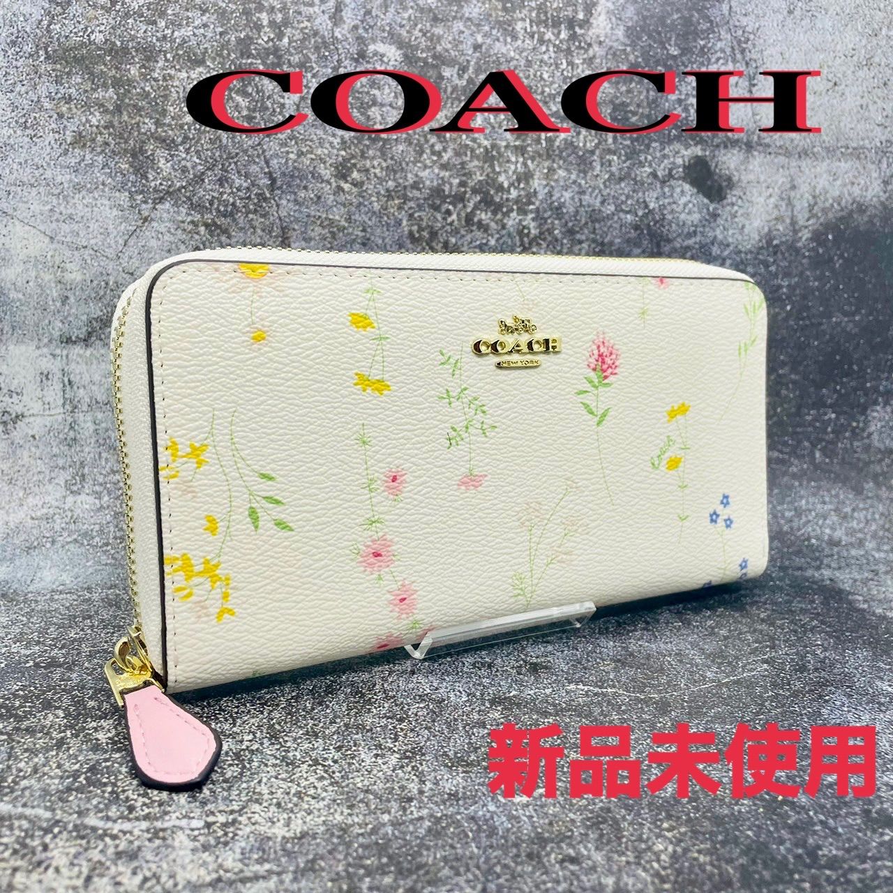 新品 COACHコーチワイルド フラワー プリント アコーディオン 長財布