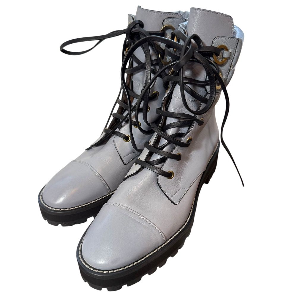 STUART WEITZMAN スチュアートワイツマン レザー レースアップ ショートブーツ 6 1|2 23.5cm相当 グレー系 レディース 古着