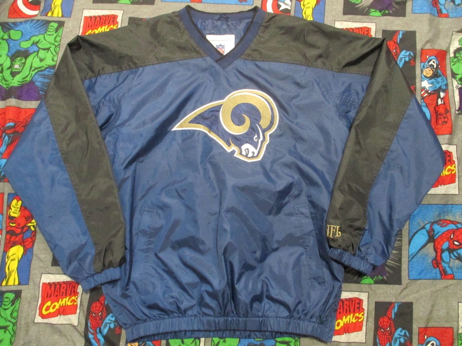 古着 90s NFL セントルイスラムズ 刺繍 プルオーバー ナイロンジャケット