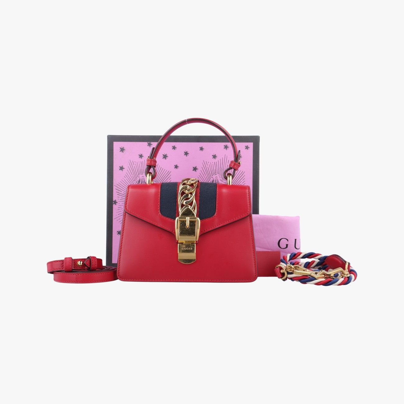 グッチGucciシルヴィ レッド×ネイビー レザー 470270 I021409877