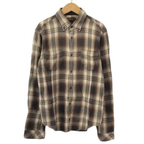 コムサメン COMME CA MEN シャツ ボタンダウン チェック L 茶 ブラウン