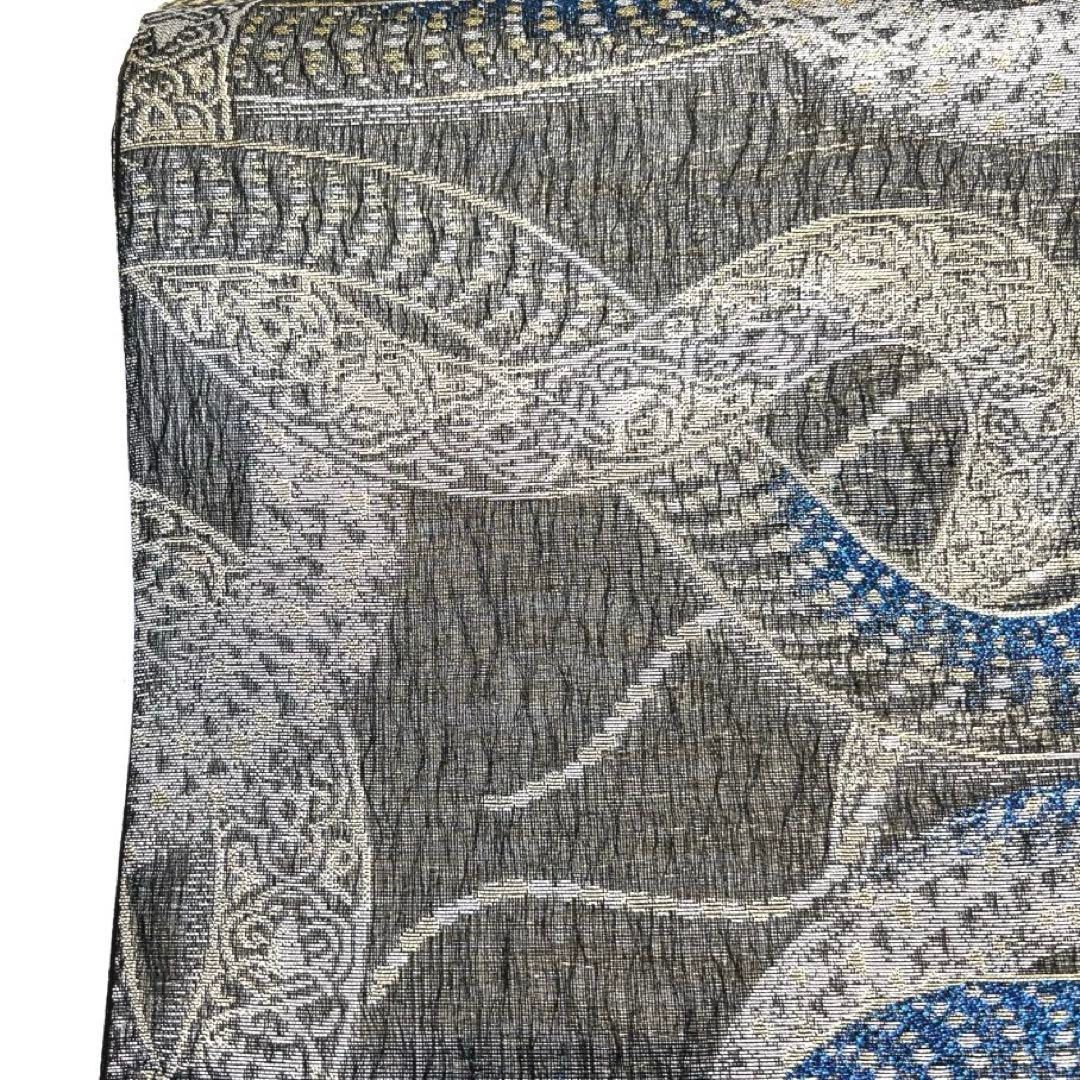 未着用 仕立て上がり 袋帯 掬い 蛇 鱗 アラベスク ブルー 着物 042a d