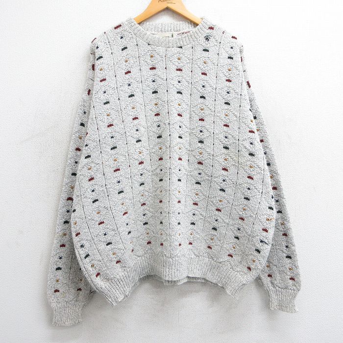 XL/古着 長袖 セーター メンズ 90s 大きいサイズ コットン クルーネック 薄グレー他 25mar10 中古 ニット トップス