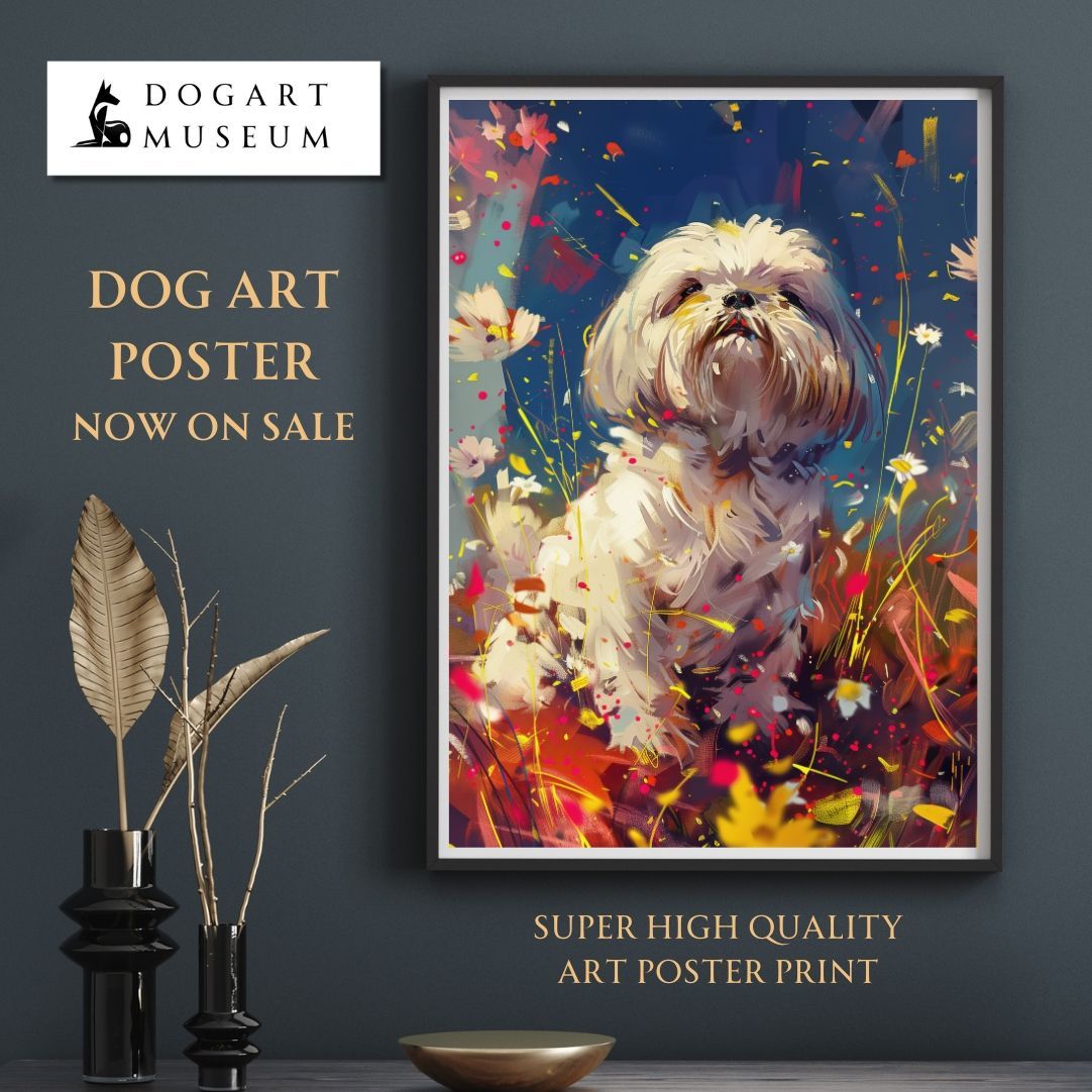 原画「ダックスフンドの草原散歩」犬/風景/イラスト/絵/アート/額付き