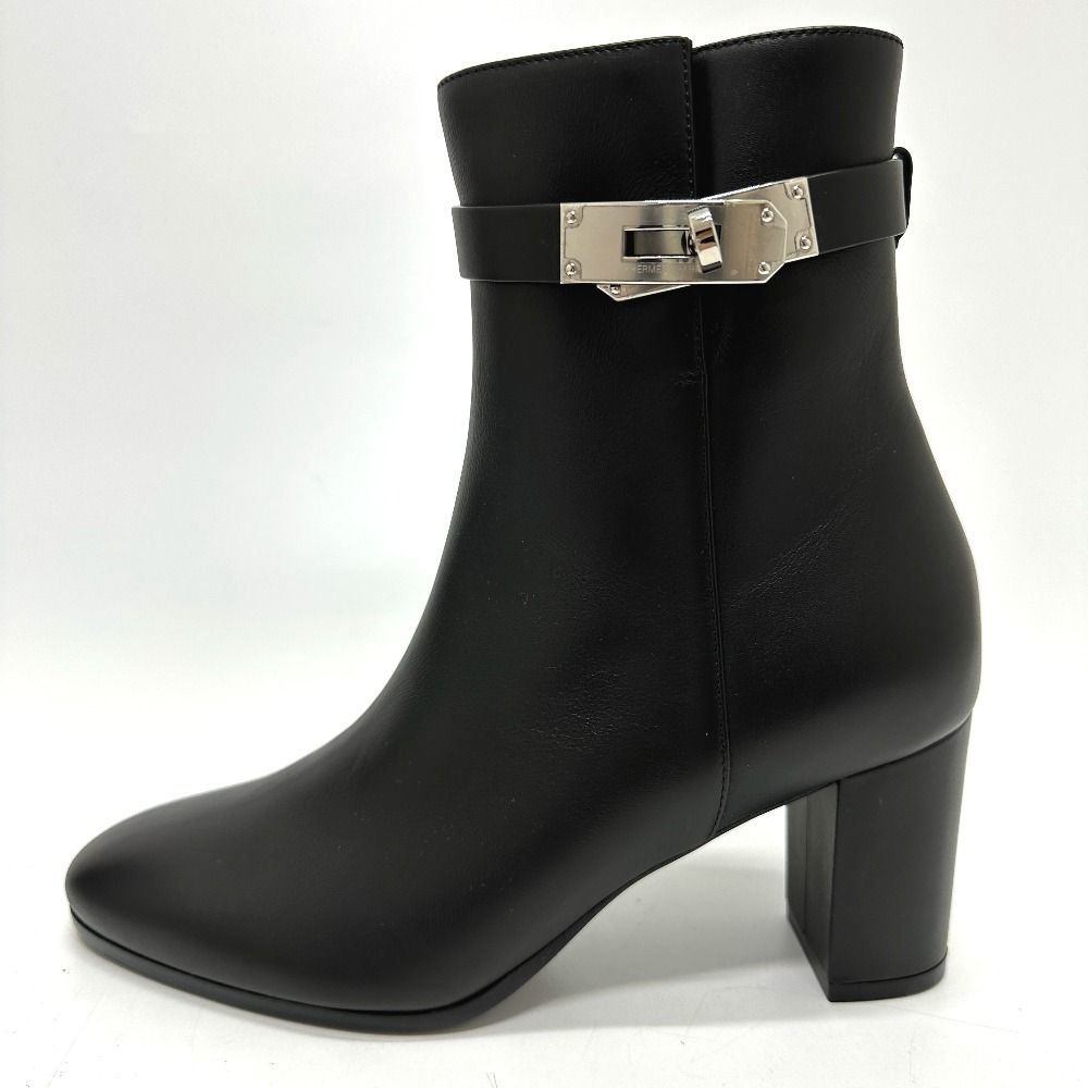 エルメス・黒 レザー ショートブーツ 中ヒール HERMES(エルメス) ショートブーツ 36 1/2 レディース サンジェルマン