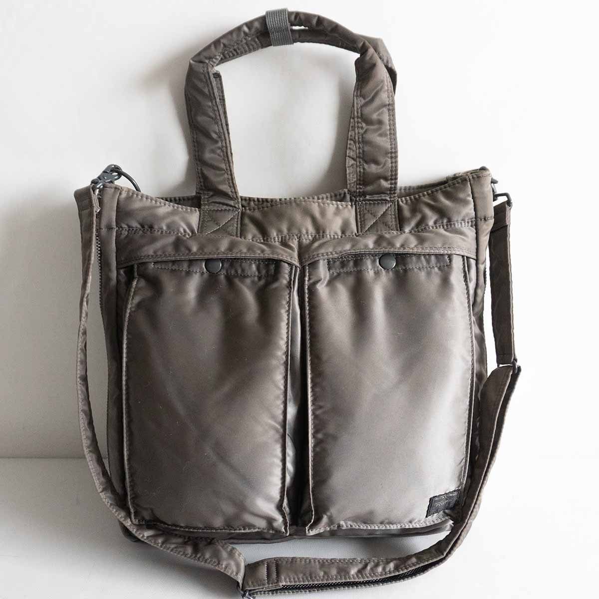 【美品】PORTER 【タンカー 2WAY 拡張型】ポーター ショルダー ビジネスバッグ ナイロン シルバーグレー TANKER BAG 25030211