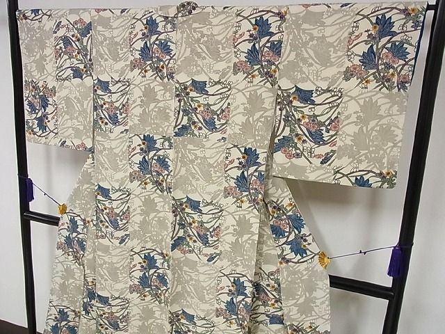 平和屋本店○極上 本場琉球紅型 平野晋二郎 小紋 市松花文 落款あり