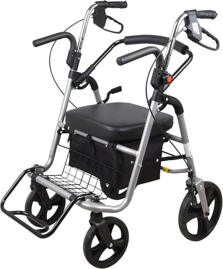 UGT 歩行器 シルバーカー アルミ製 折りたたみ 軽量 コンパクト 手押し車 歩行車 ハンドル高さ調節 ショッピングカート 高齢者向け 買い物カート 介助介護用品 室内室外兼用 グレー