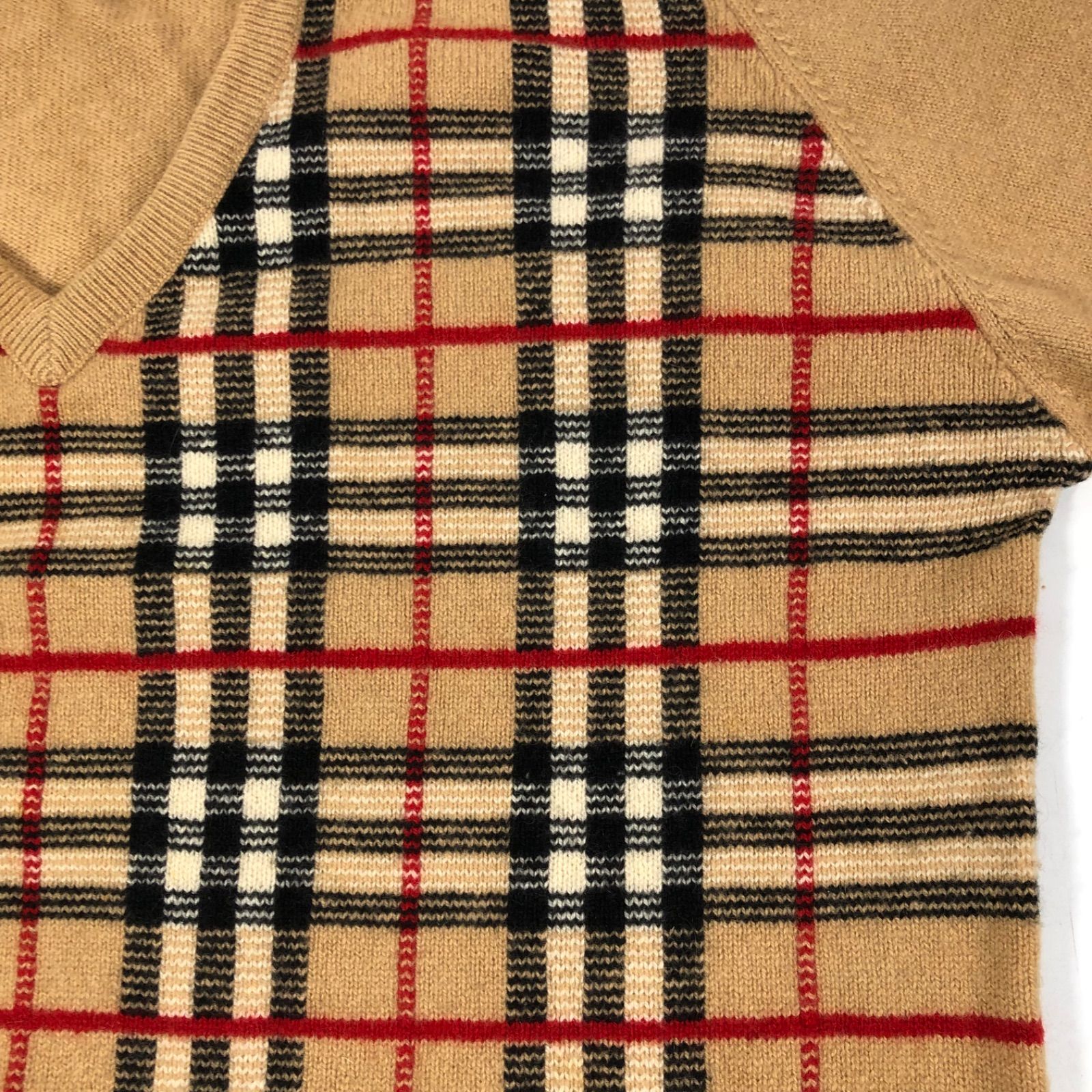 【希少】バーバリー ニットカーディガン カシミア100％ キャメル ノバチェック チェック ウールカシミア カーディガン (バーチブラウン