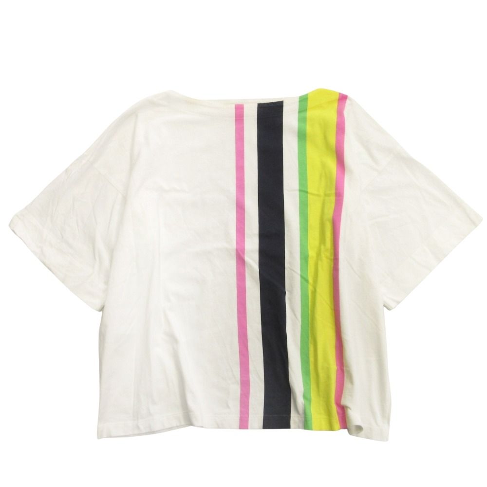 19aw MARNI マルニ オーバーサイズ Tシャツ カットソー ストライプ ロゴ プリント ボートネック 40 白 ホワイト レディース 古着  USED