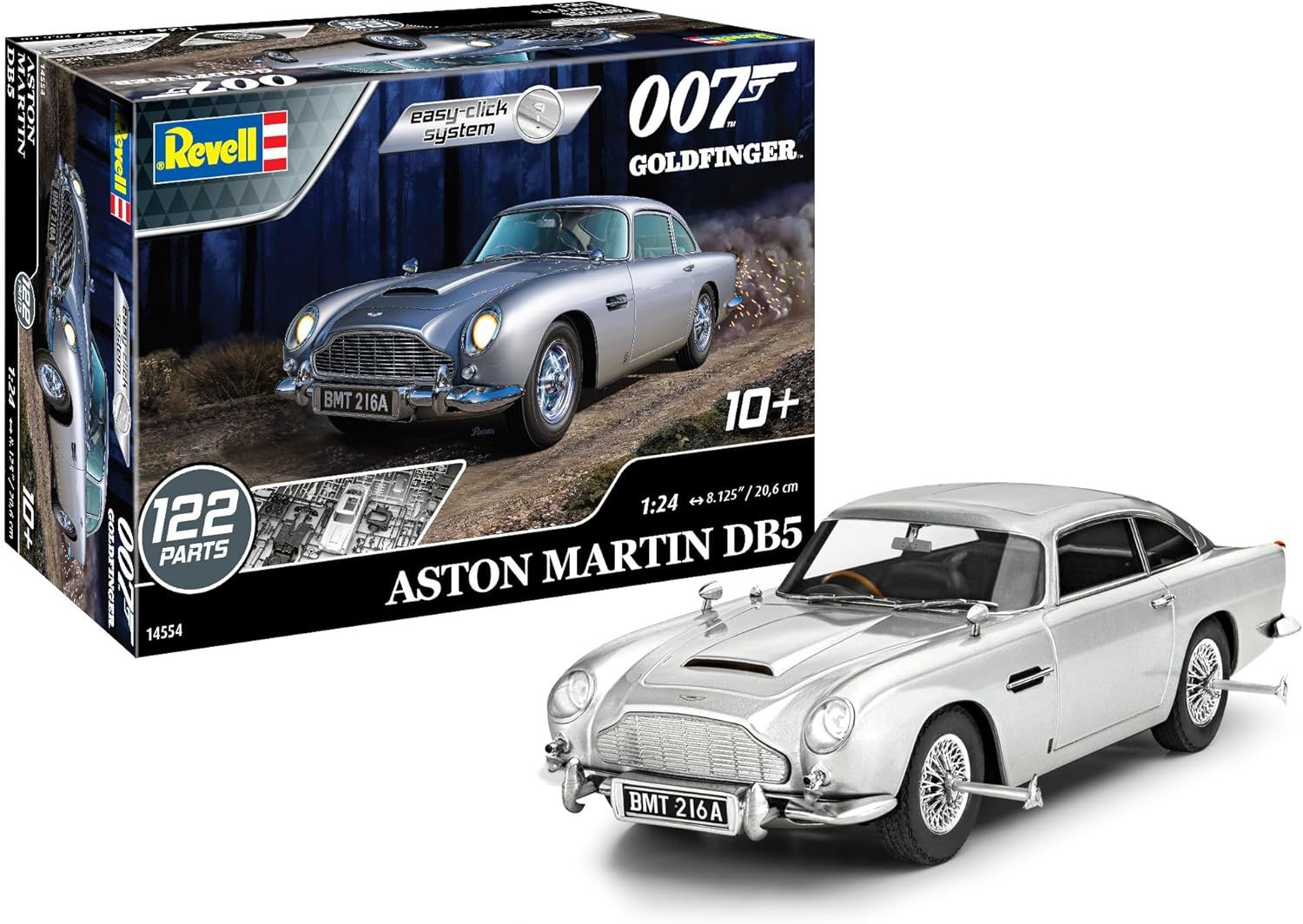 Revell 14554 アストンマーティン DB5 ジェームズボンド 007 ゴールドフィンガー 1:24スケール 122ピース スキルレベル2 モデルカー組み立てキット シルバー