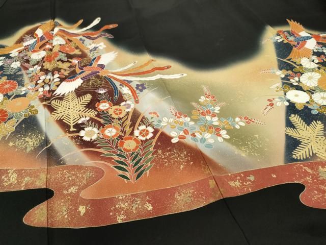 平和屋着物□豪華黒留袖 作家物 鳳凰花文 暈し染め 金彩 正絹
