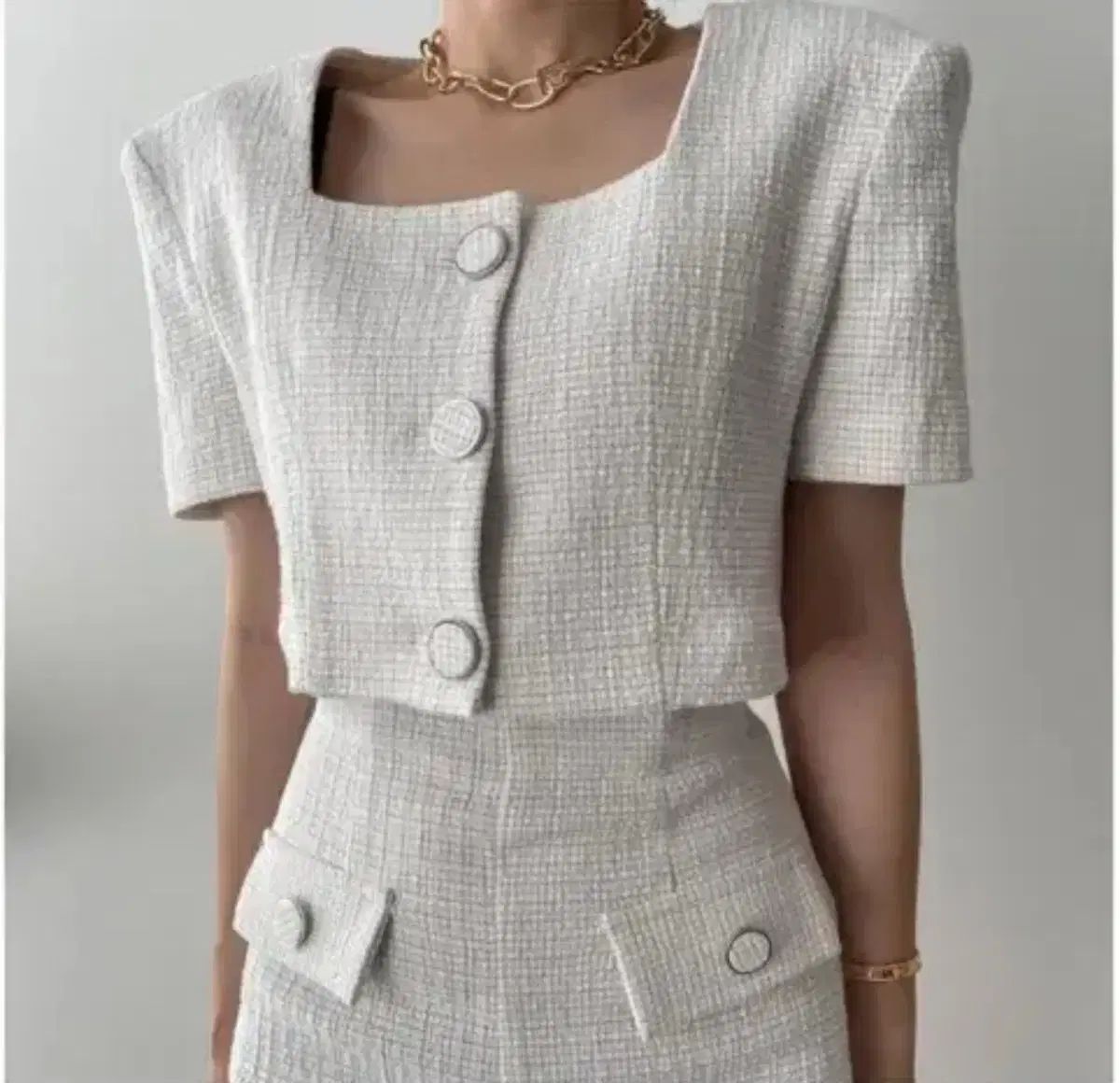 白 ツイード ジャケット 半ズボン セットアップ set