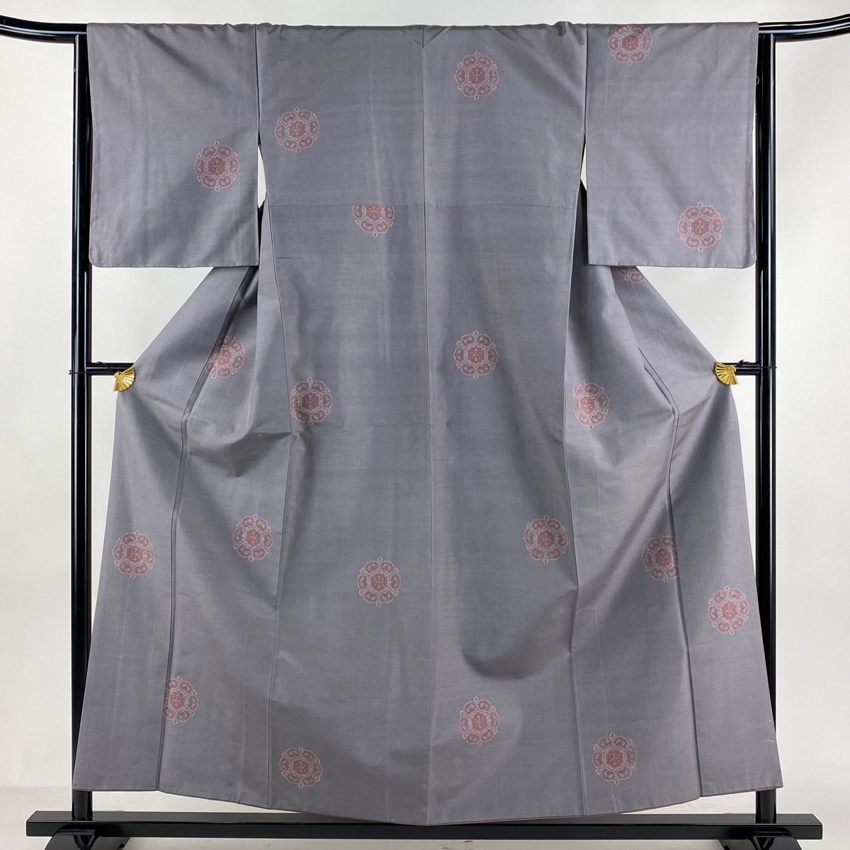 紬 身丈157cm 裄丈65cm M 袷 華文 灰紫 正絹 秀品